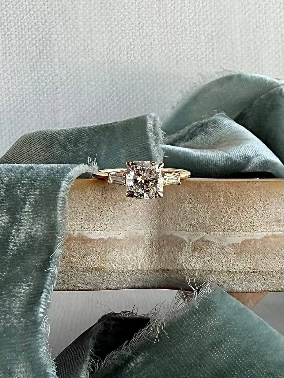 Gianna Cushion Cut 2.49ct Lab Diamond Tapered Accent 14k Yellow Gold Engagement Ring