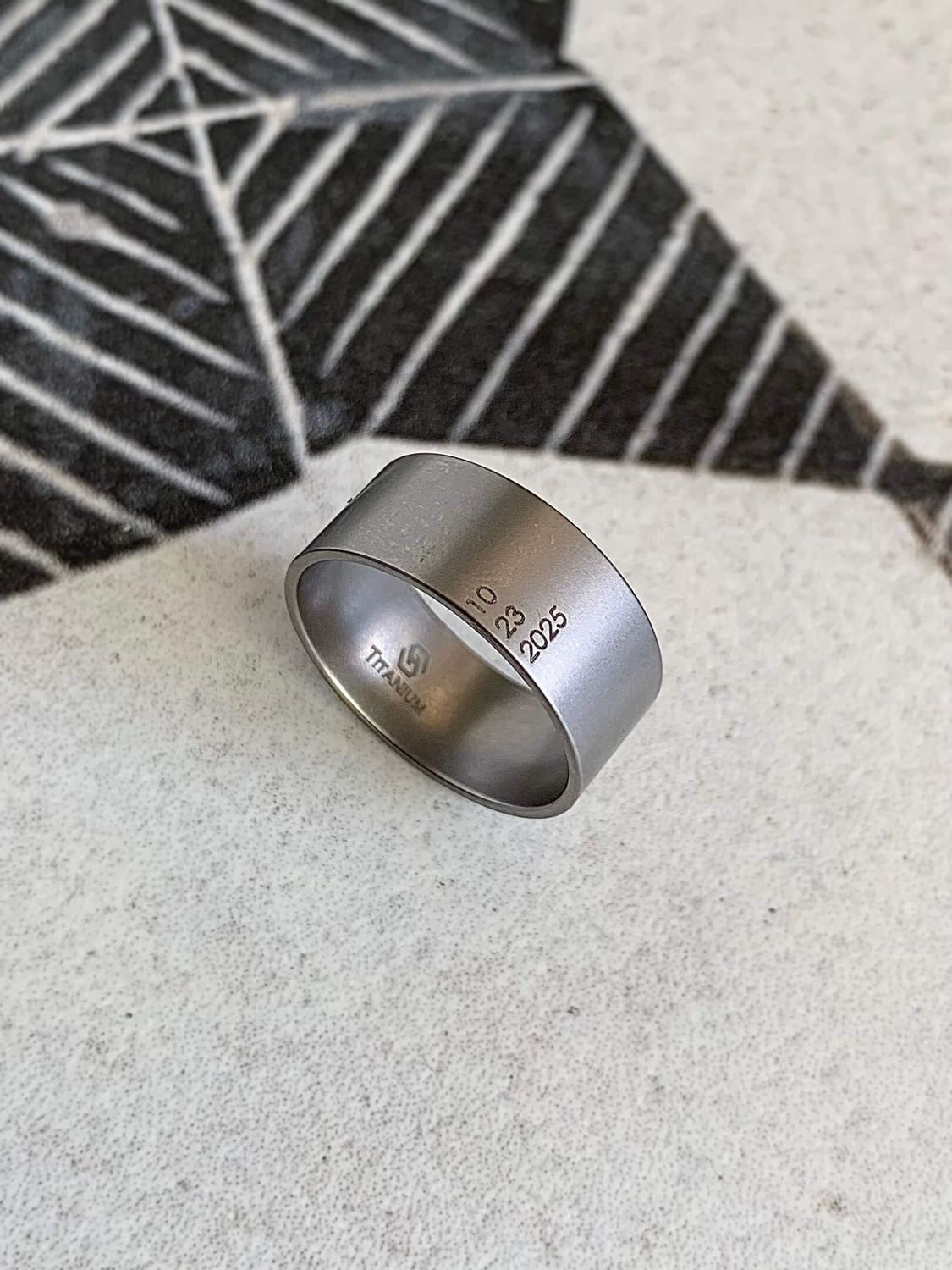 9mm Titanium Matte Finish Engraved Date Wedding Band