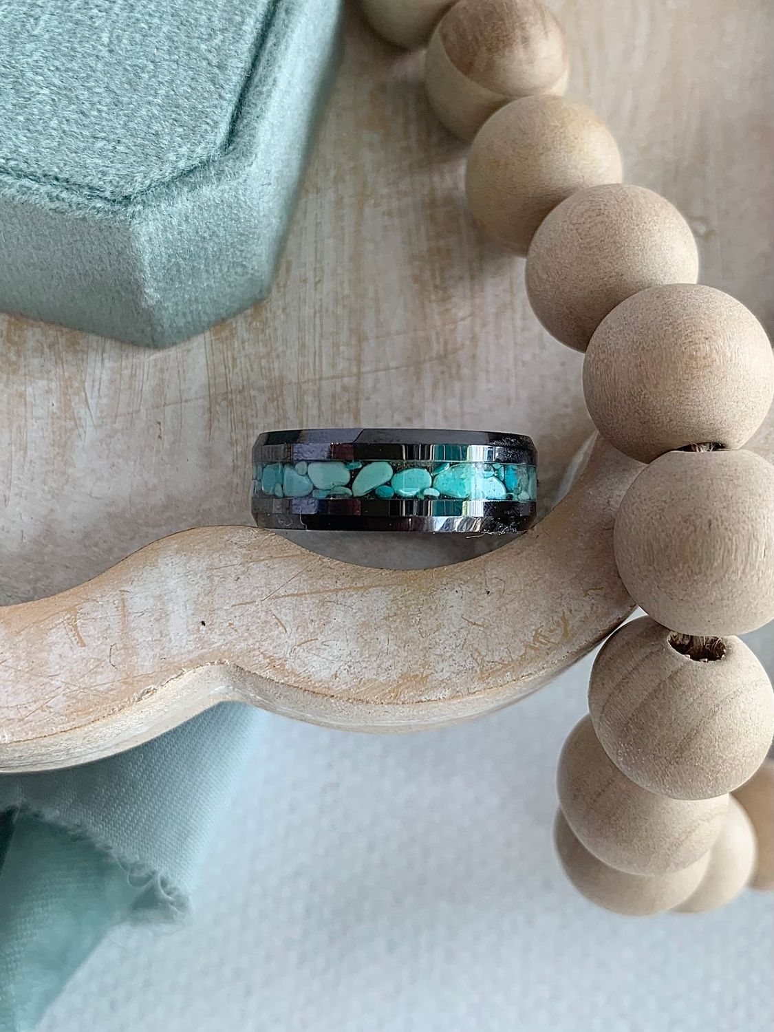 Black Diamond Ceramic and Turquoise 8mm Band
