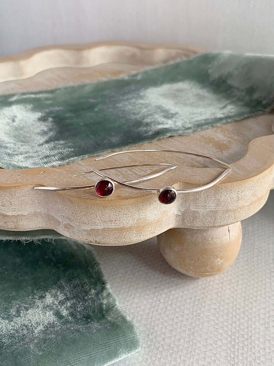Handmade Garnet Bar Silver Earrings