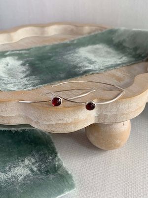 Handmade Garnet Bar Silver Earrings