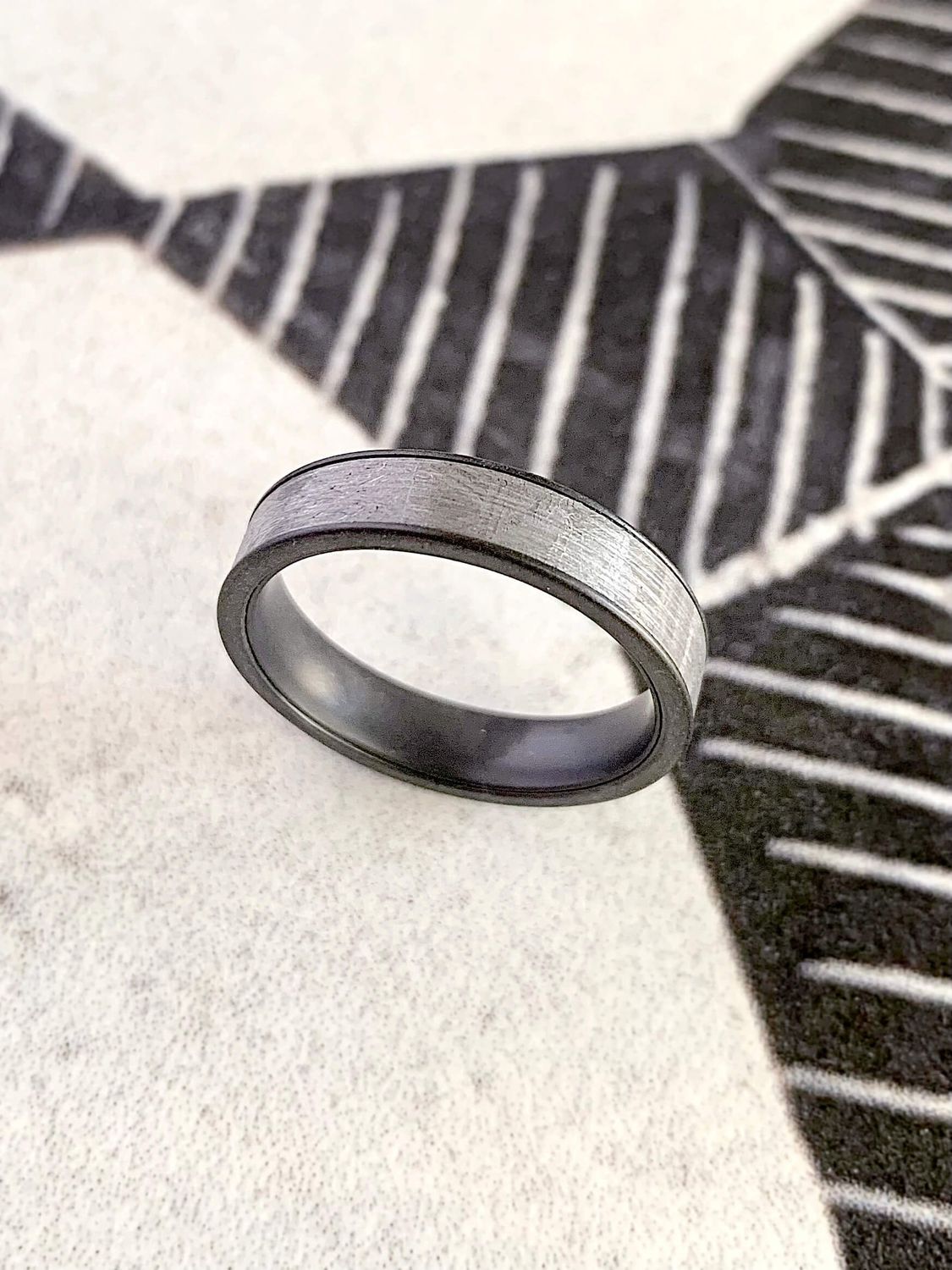 5mm Minimalist Zirconium Flat Matte Meteorite Inlay Wedding Band