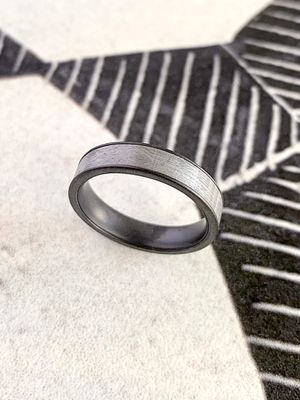 5mm Minimalist Zirconium Flat Matte Meteorite Inlay Wedding Band