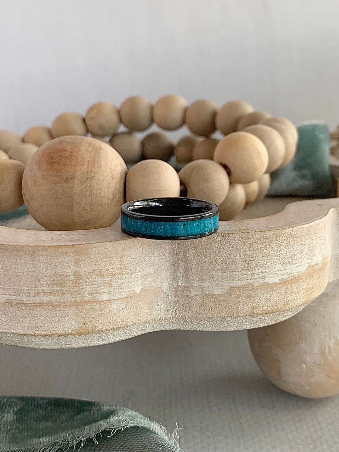 5mm Zirconium Flat Polished with 3mm Crushed Turquoise Inlay Band