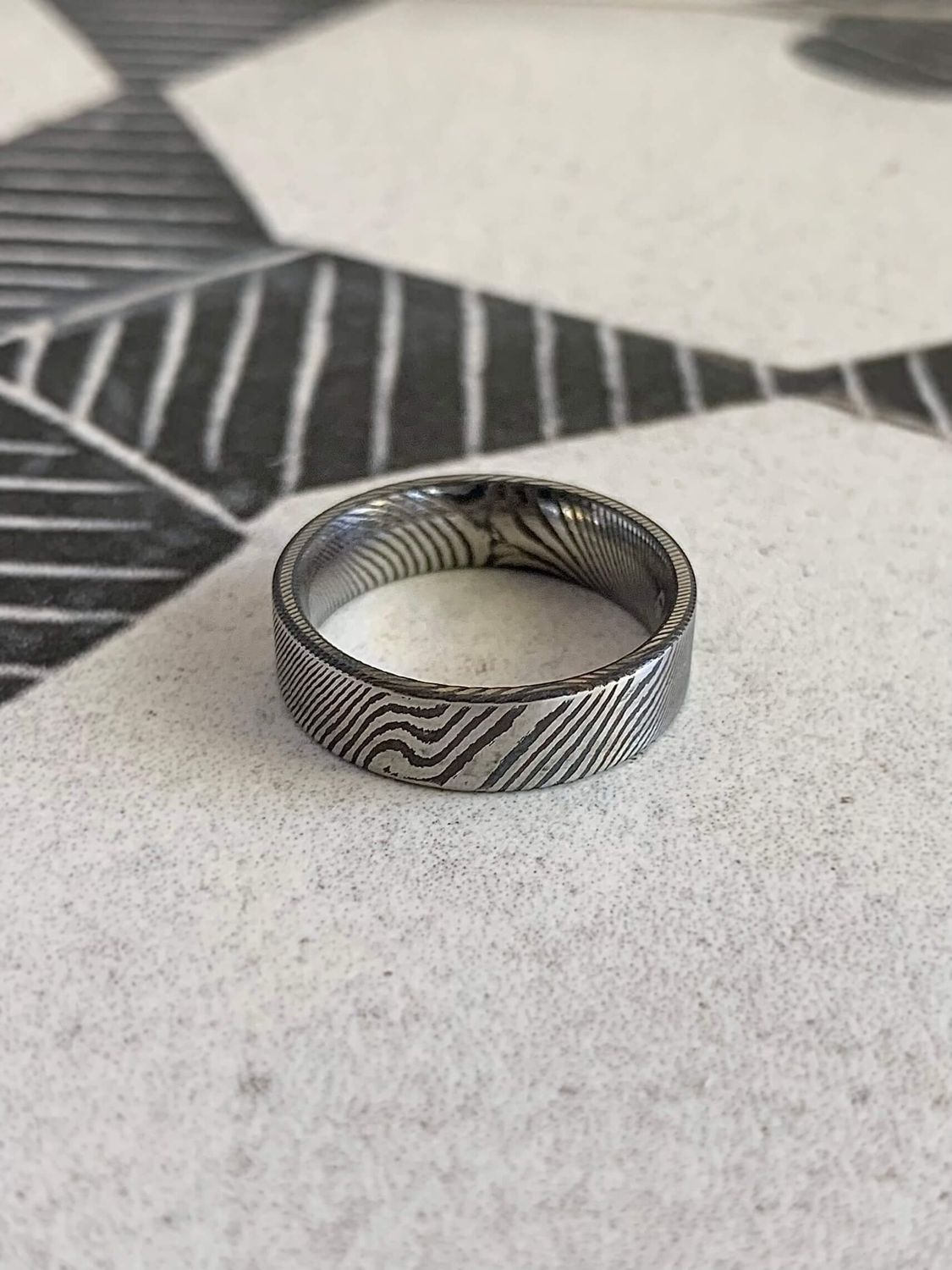 6mm Twisted Damascus Flat High Polish Finish Wedding Band