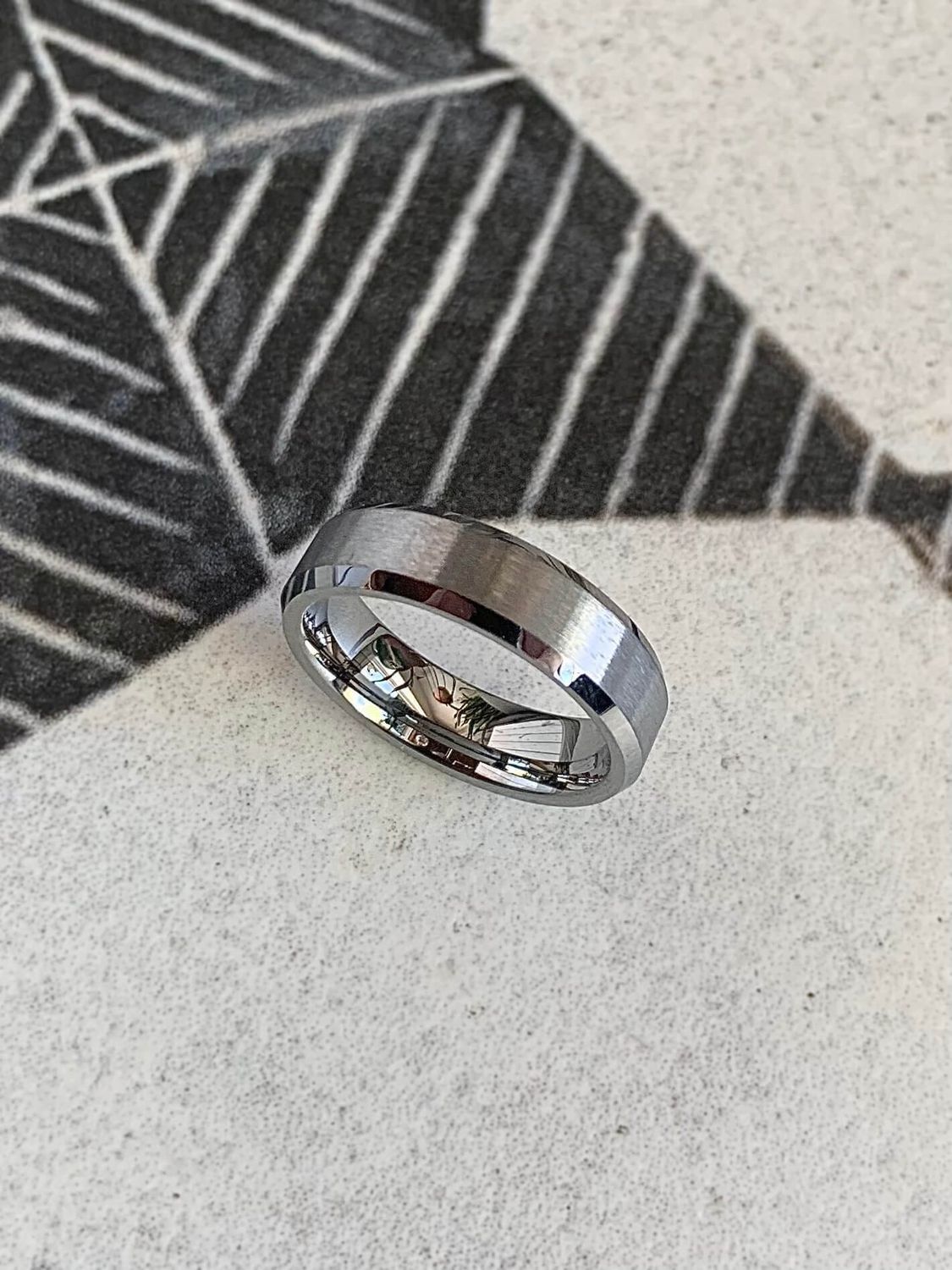 6mm Beveled Edge Satin Finish High Polish Edge Tungsten Wedding Band