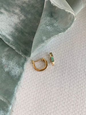 Single Emerald 14k Yellow Gold Huggie Earrings