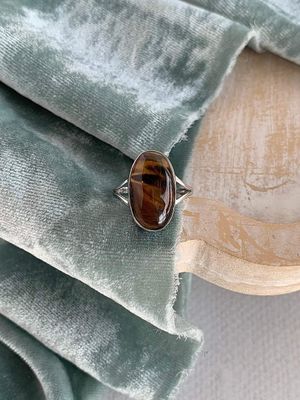 Balancing Tigers Eye Silver Ring