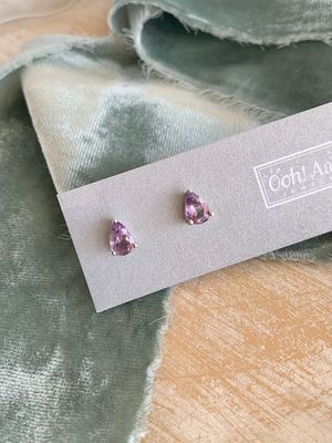 Pale Amethyst Pear Silver Stud Earrings