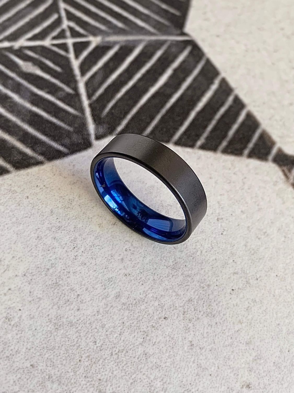 6mm Zirconium Flat Matte Finished Blue Anodized Carabiner Sleeve Wedding Band