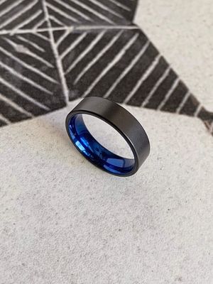 6mm Zirconium Flat Matte Finished Blue Anodized Carabiner Sleeve Wedding Band