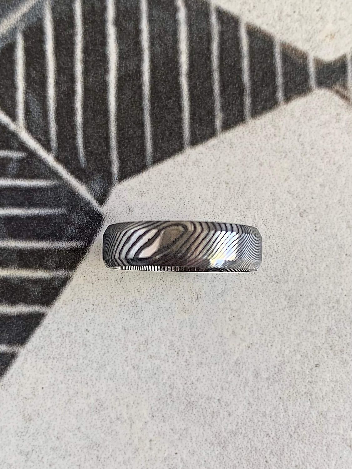 6mm Twisted Damascus Steel Beveled Edge Wedding Band