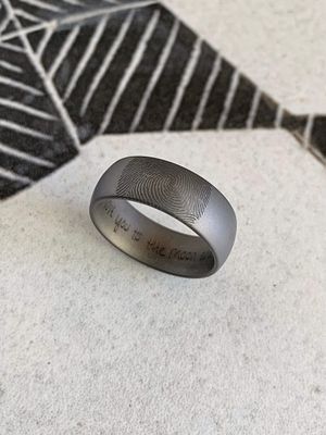 8mm Tungsten Dome Matte Finish Finger Print Wedding Band