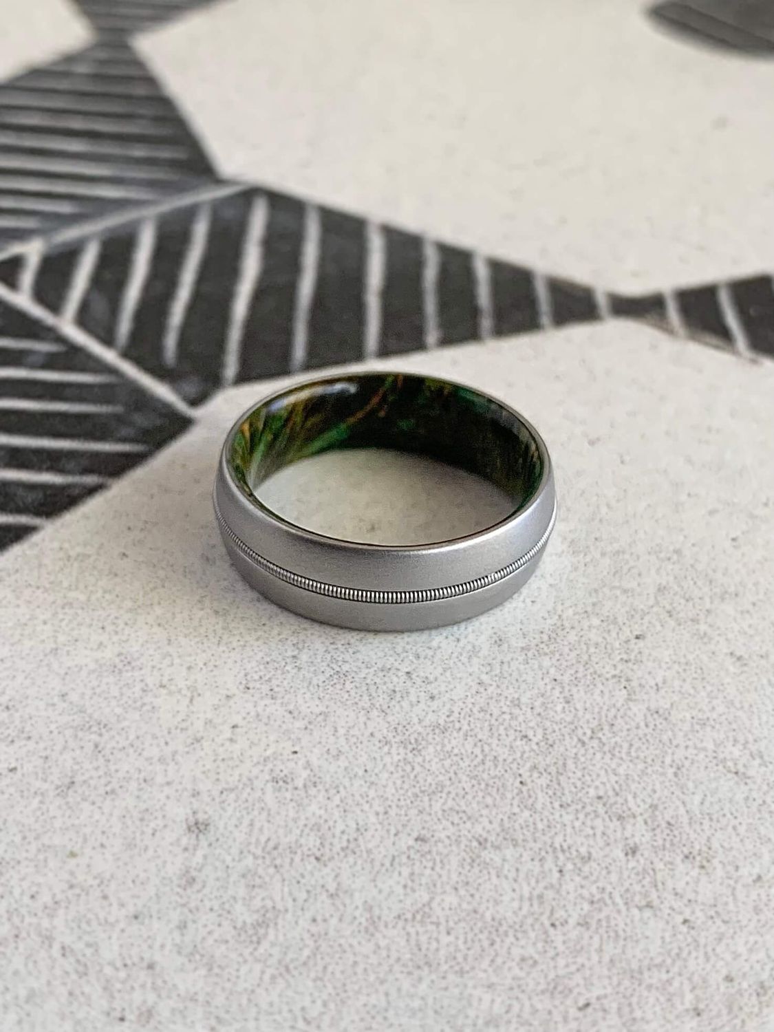 7mm Matte Cobalt Dome Guitar String Green Burlwood Sleeve Wedding Band