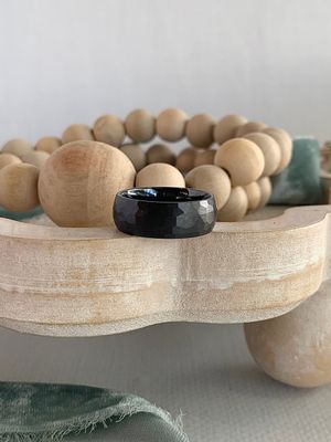 8mm Black Ceramic Hammered Domed Wedding Band