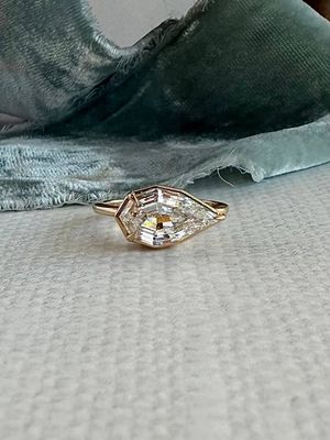 Neve Step Cut Pear 3.0ct Lab Diamond Solitarie 14k Yellow Gold Engagement Ring