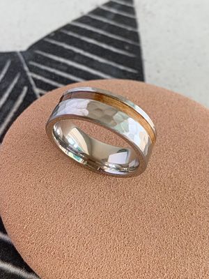 Offset Whiskey Wood Inlay 8mm Pipe Cut Cobalt Wedding Band