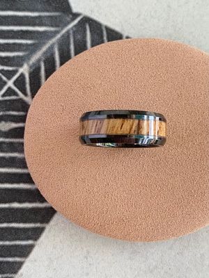8mm Black Ceramic Beveled Edge Zebra Wood Wedding Band