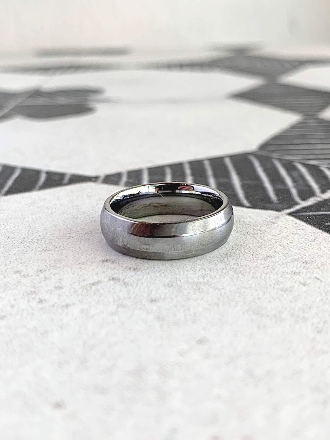 6mm Tungsten Matte Center Striped Wedding Band