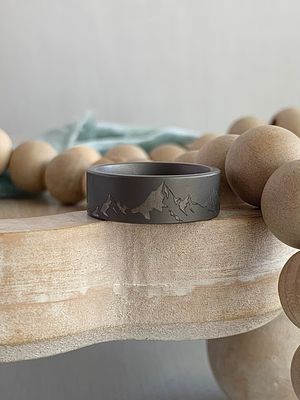 8mm Tungsten Mountain Range Matte Wedding Ring