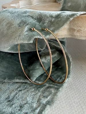 Bold Sleek Diamond 14k Yellow Gold Hoop Earrings