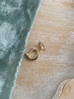 Classic Simple Pave Diamond 14k Yellow Gold Huggie Earrings