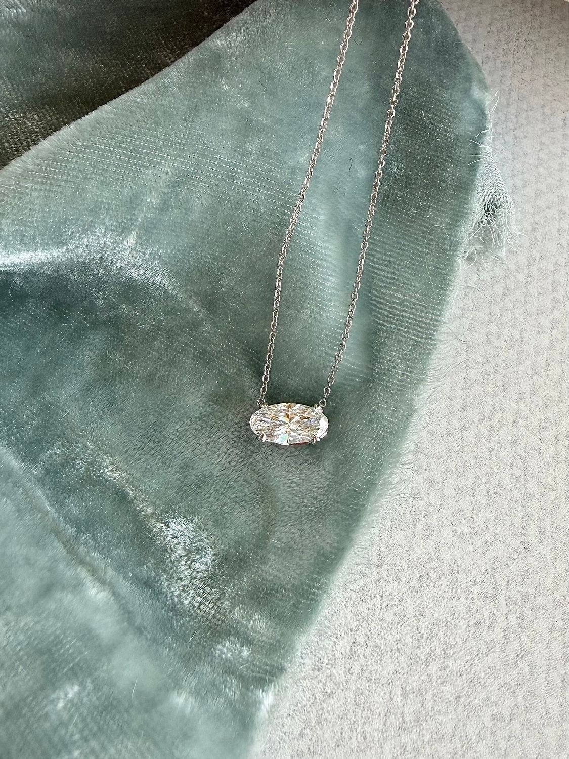 East West Set Oval 1.01ct Lab Diamond 14k White Gold Necklace