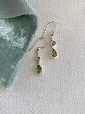 Beaded Round and Pear Peridot Silver Drop Earrings