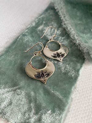 Handmade Stamped Lotus Silver Earrings