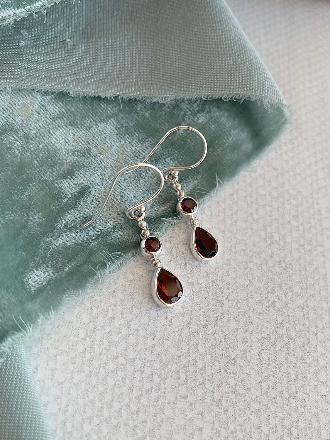 Double Amethyst Silver Earrings