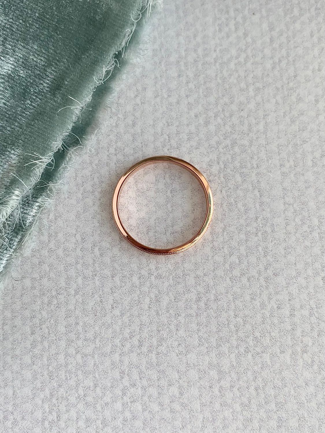Etched Milgrain 14k Rose Gold Wedding Band