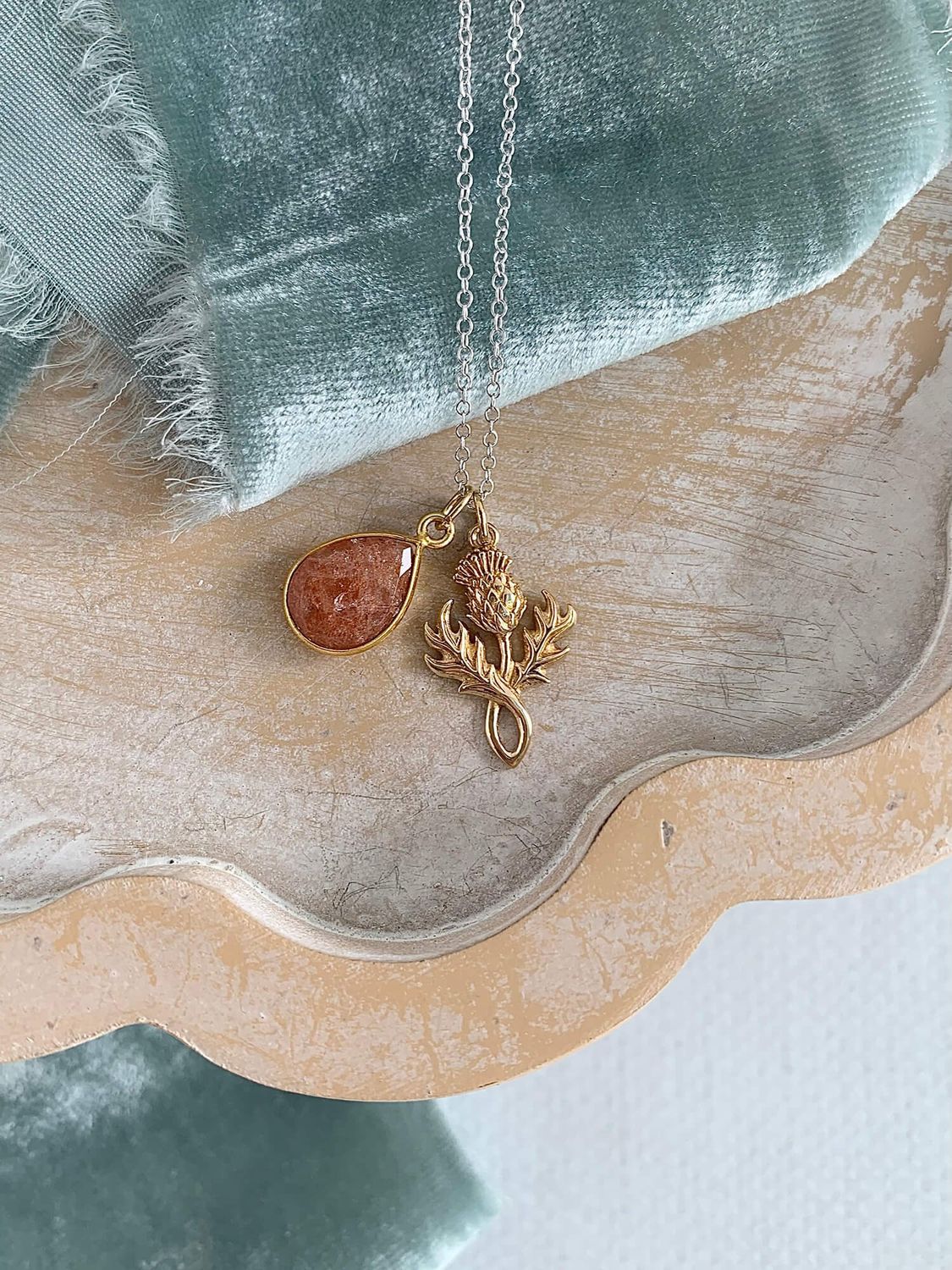 Protective Thistle Sunstone Mixed Metal Necklace