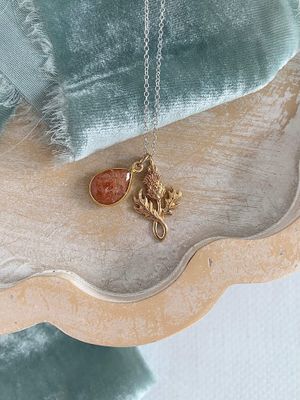 Protective Thistle Sunstone Mixed Metal Necklace
