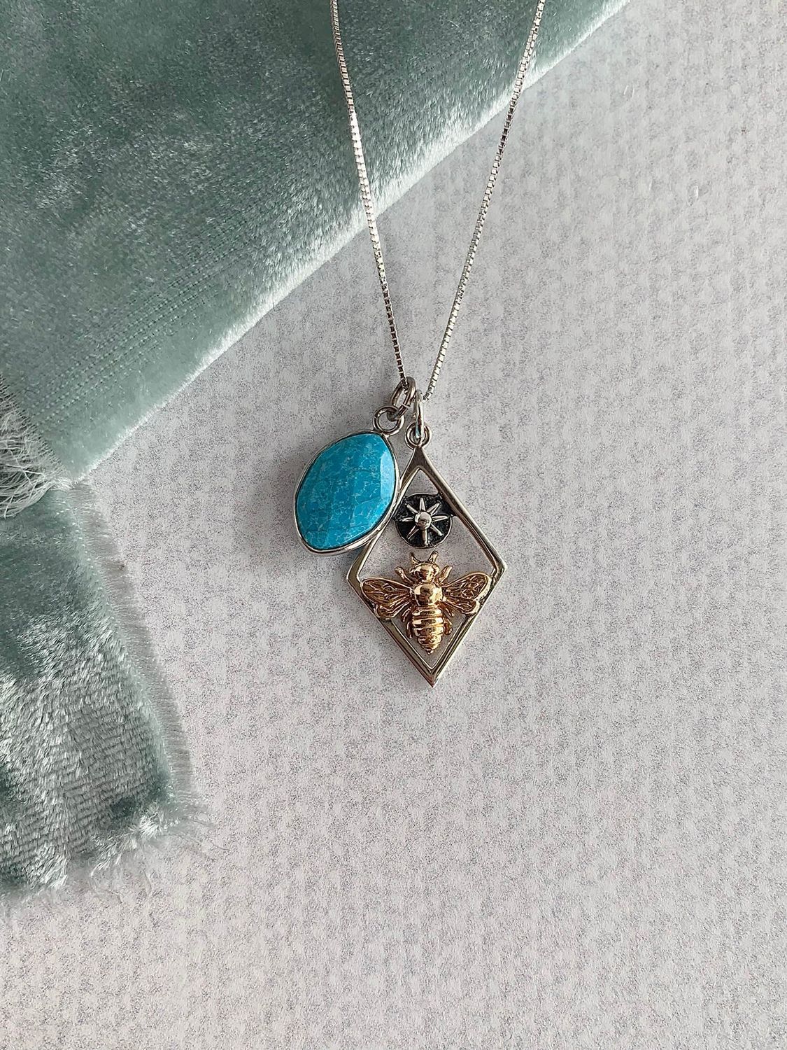 Queen Bee Turquoise Mixed Metal Necklace