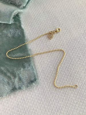 Pave Diamond Heart Beaded 14k Yellow Gold Bracelet