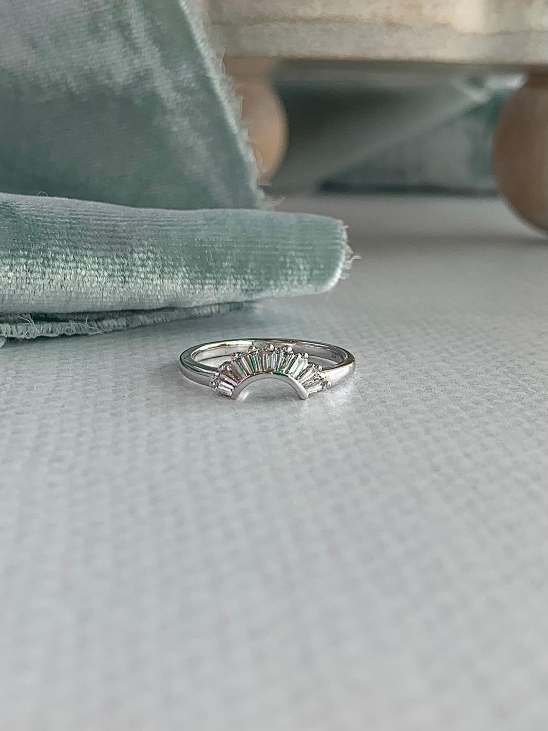 Sunrise Baguette Lab Diamond 14k White Gold Contour Band