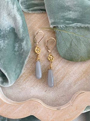 Vesta Grey Moonstone White Sapphire Silver & Gold Vermeil Earrings