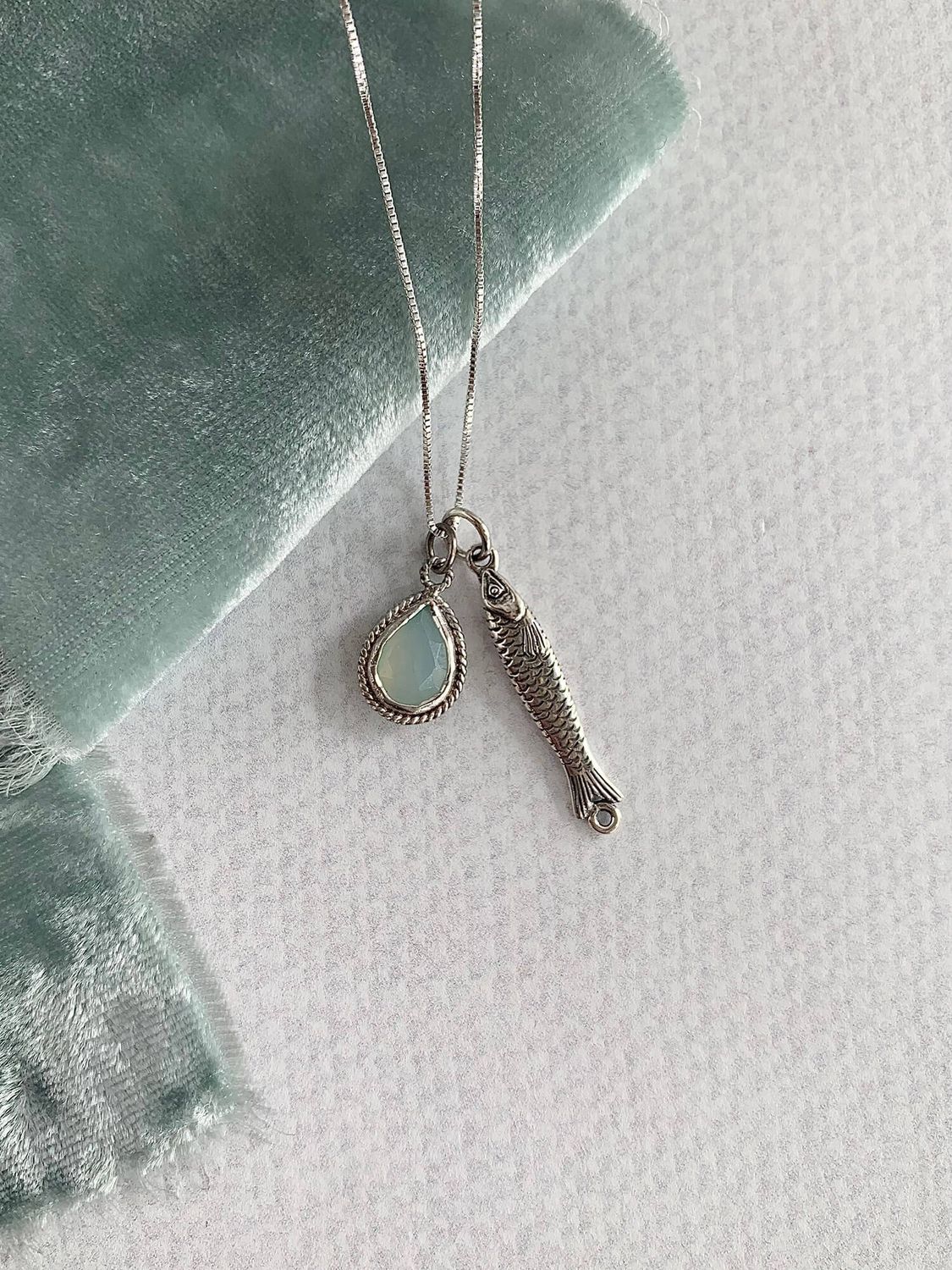 Yummy Sardine Blue Chalcedony Silver Necklace