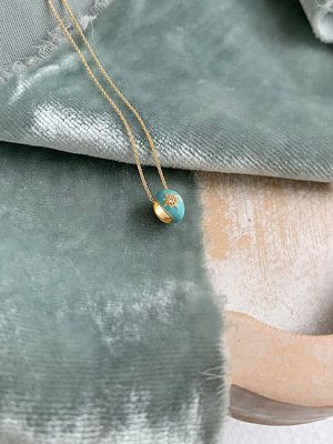 turquoise enamel diamond rondelle necklace