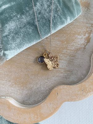 Monarch Butterfly Iolite Mixed Metal Necklace