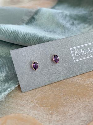Amethyst Full Bezel 14k Yellow Gold Stud