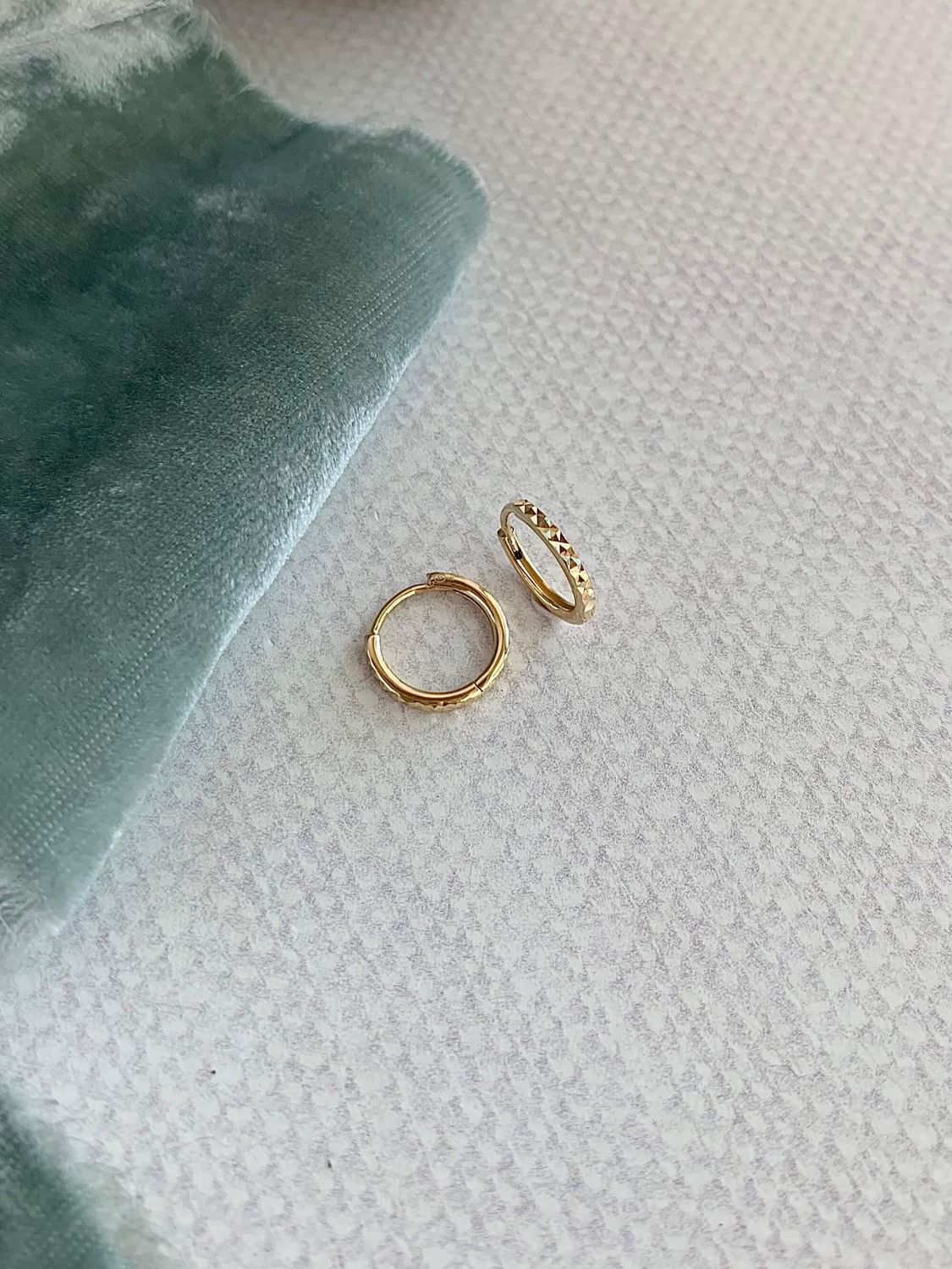 Etched Sparkle 14k Yellow Gold Huggie Earrings