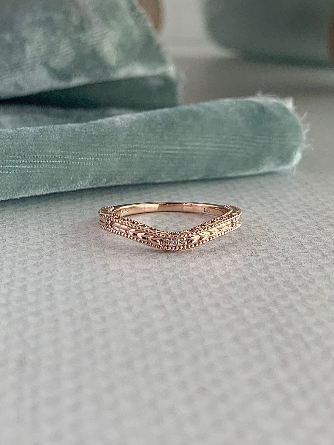 Etched Milgrain Lab Diamond 14k Rose Gold Contour Band
