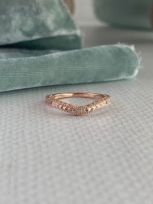 Etched Milgrain Lab Diamond 14k Rose Gold Contour Band