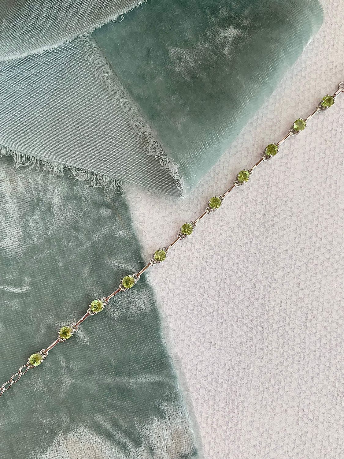 Dainty Round Peridot Silver Bracelet