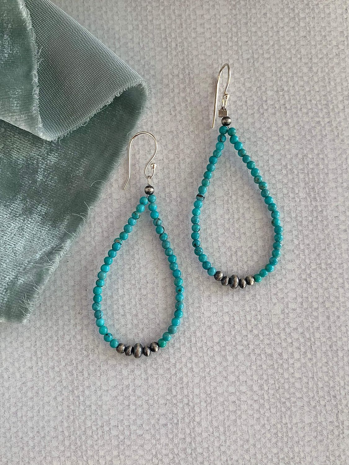Native-Made Turquoise Navajo Pearl Loop Silver Earrings