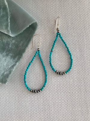 Native-Made Turquoise Navajo Pearl Loop Silver Earrings