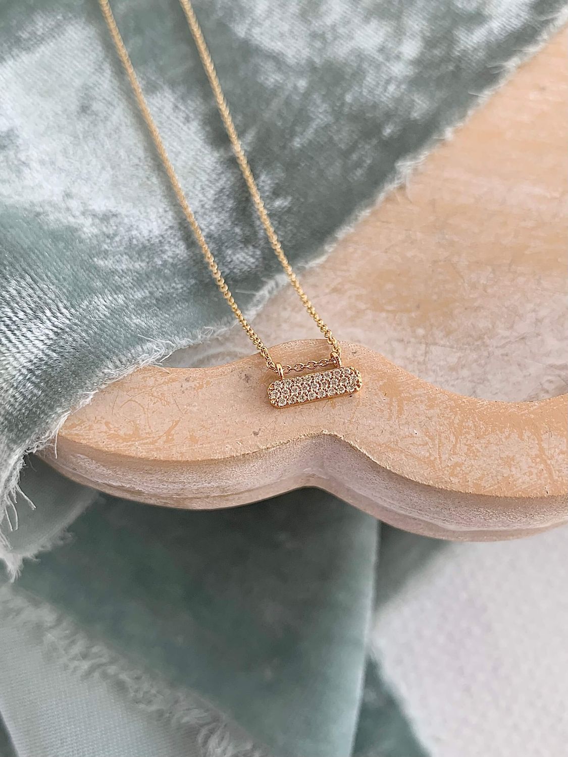 East West Pave Diamond Tag 18k Yellow Gold Necklace