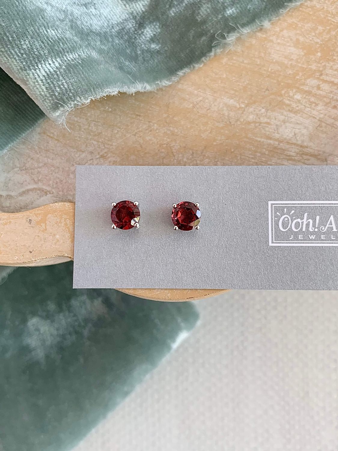 Classic Garnent Silver Stud Earrings