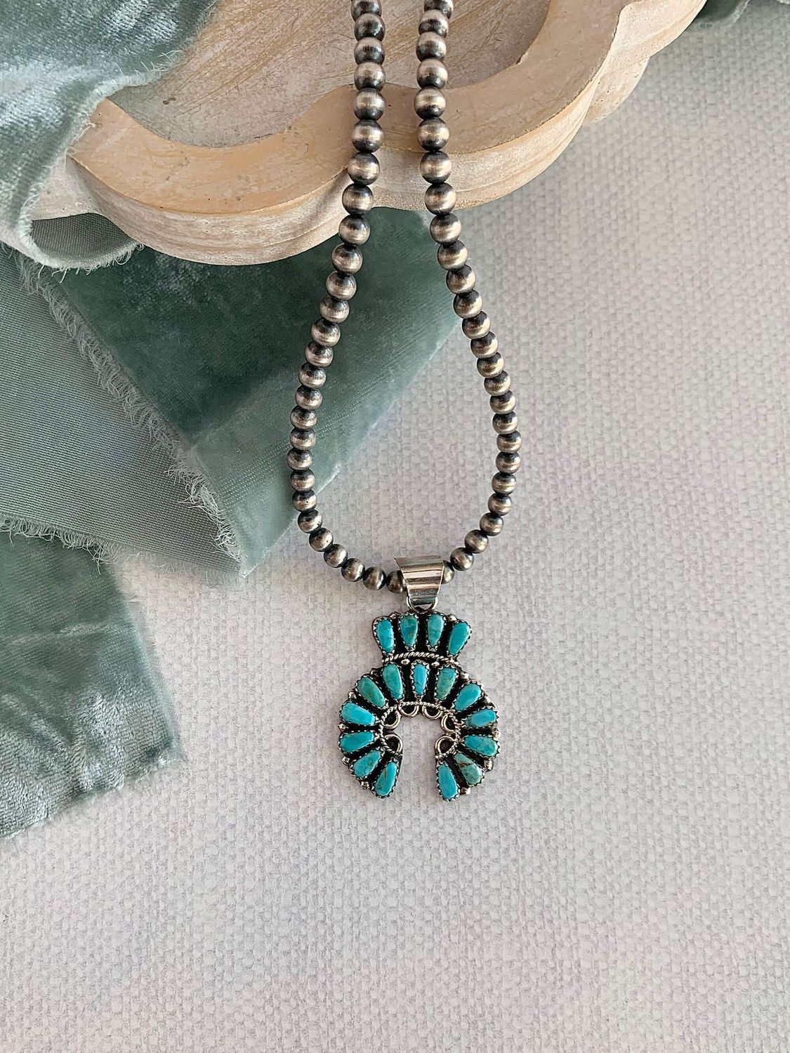 Zetay Begay Navajo Native-Made Kingman Turquoise Silver Necklace